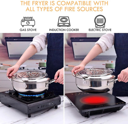 Japanese Stainless Steel Deep Frying Pot with Thermometer