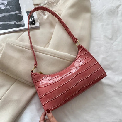 Alligator Pattern PU Leather Baguette Shoulder Bag