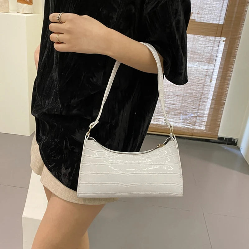 Alligator Pattern PU Leather Baguette Shoulder Bag