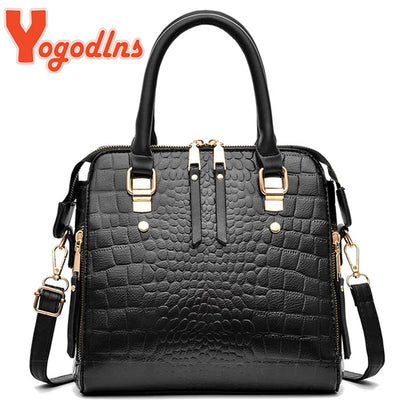 Yogodlns Crocodile Pattern Satchel Handbag