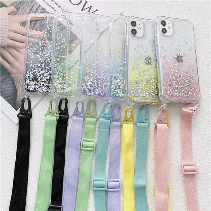 Crossbody Clear Case For iPhone 15 14 11 12 13 Pro Max Mini Silicone Cover