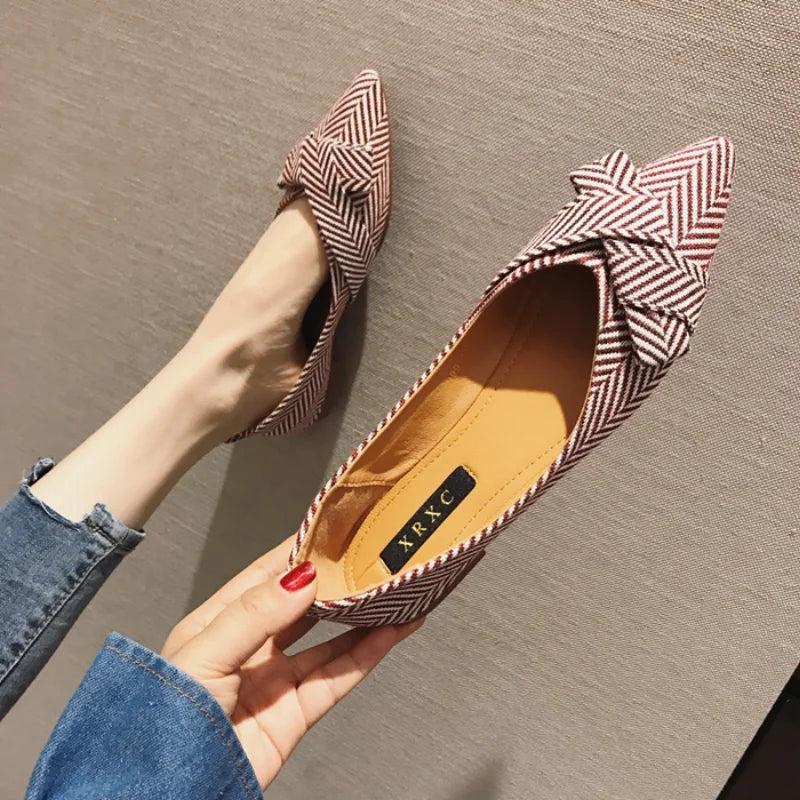 Women Flats Pointed Toe Bowknot Shoes