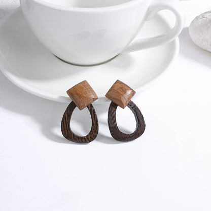 AENSOA Boho Handmade Geometric Wooden Drop Earrings