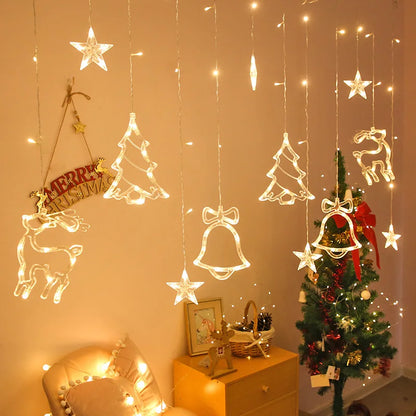 LED Icicle Star Moon Lamp Fairy Curtain String Lights Garland