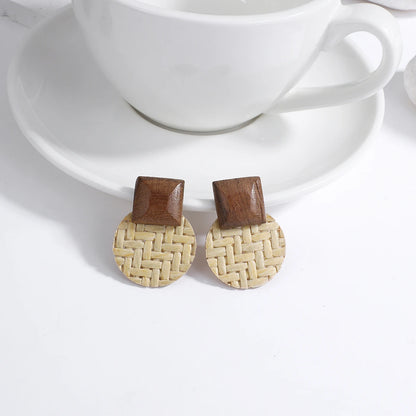 AENSOA Boho Handmade Geometric Wooden Drop Earrings