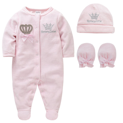 Baby Unisex Rompers with Hat and Gloves