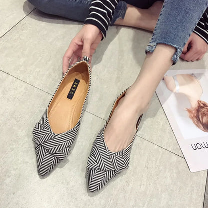 Women Flats Pointed Toe Bowknot Shoes