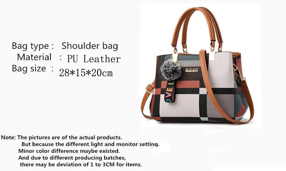 Women’s Designer Style Plaid Shoulder & Crossbody Tote Bag