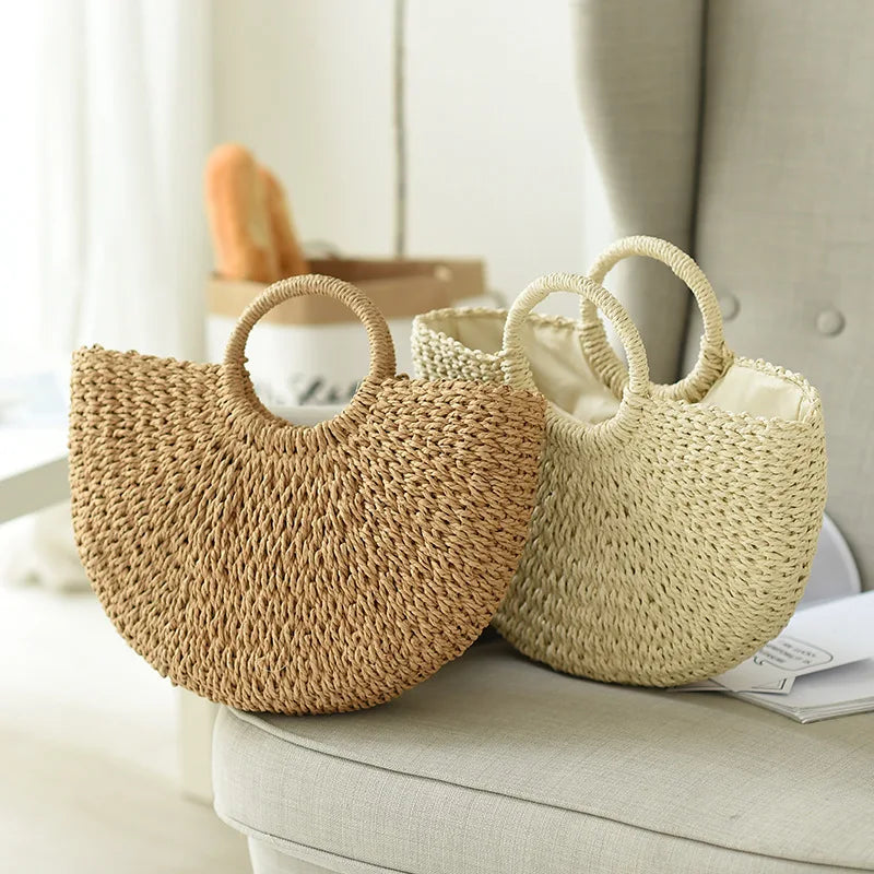 Bohemian Woven Straw Tote Crossbody Bag
