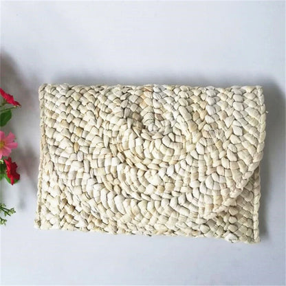 Women’s Handwoven Straw Envelope Clutch Bag