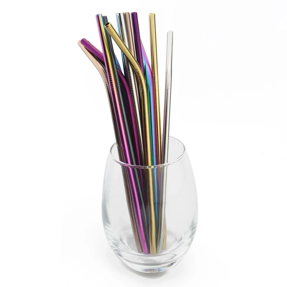 Reusable 304 Stainless Steel Drinking Straws Set with Cleaning Brush