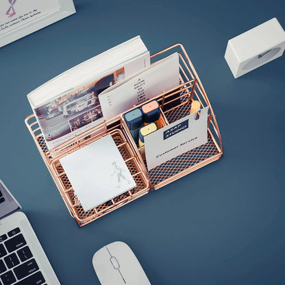 Rose Gold Mesh Desk Organizer