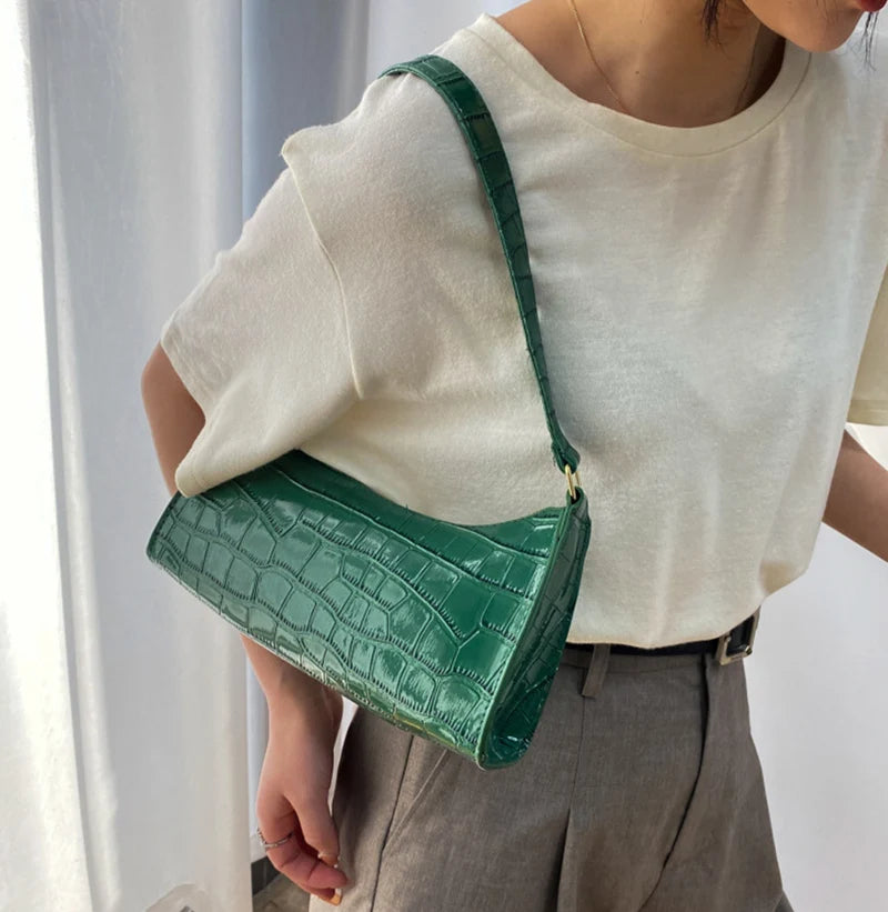 Alligator Pattern PU Leather Baguette Shoulder Bag