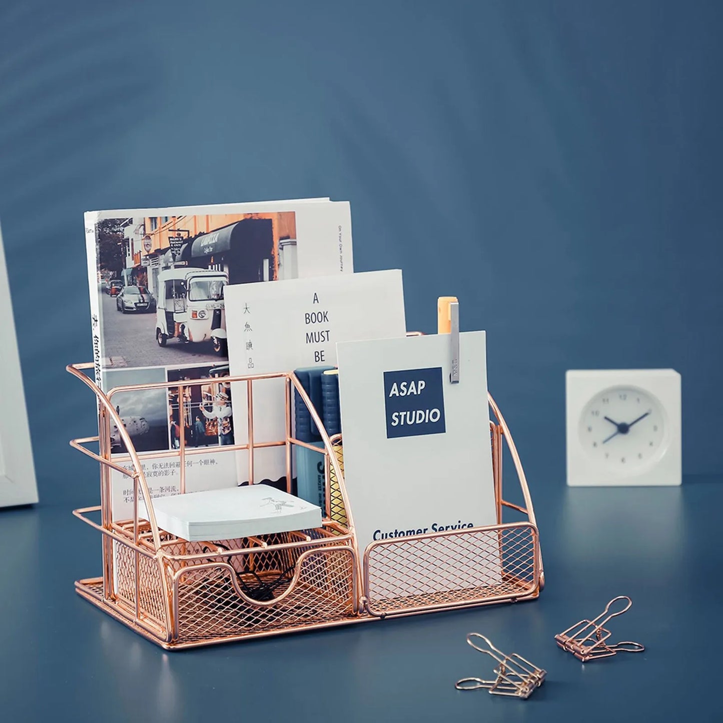 Rose Gold Mesh Desk Organizer
