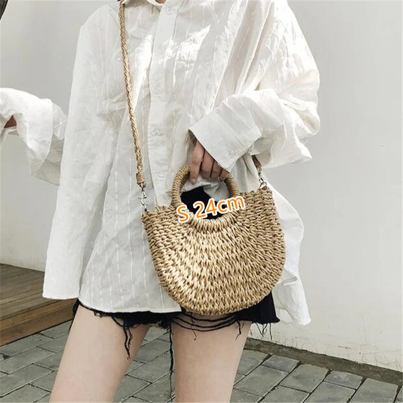 Bohemian Woven Straw Tote Crossbody Bag