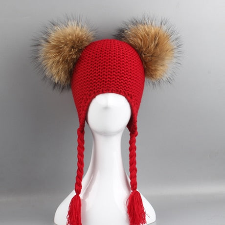 Winter Children Beanie 15 CM Real Fur