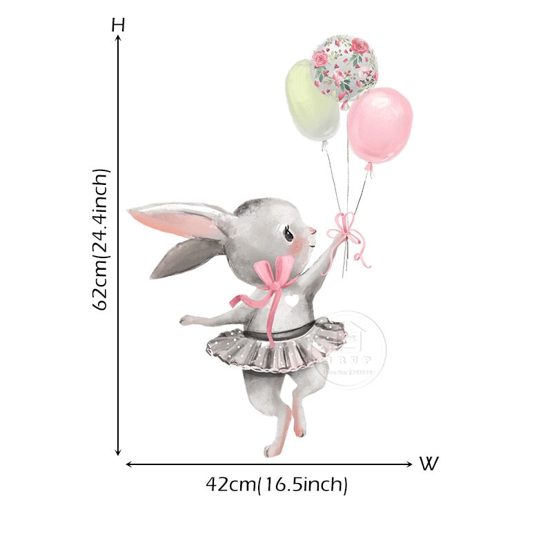 Cute Grey Bunny Ballet Rabbit Wall Stickers