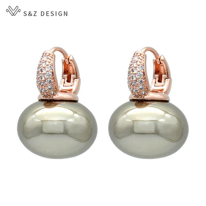 S&Z Design Round Big Pearl Dangle Earrings