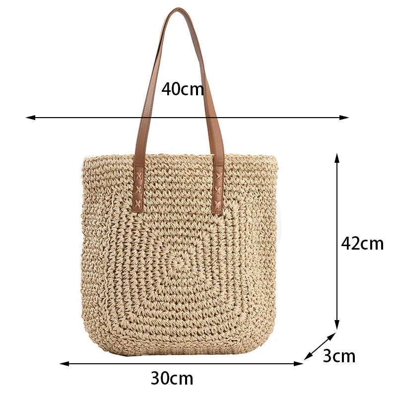 Handmade Woven Straw Beach Tote Bag