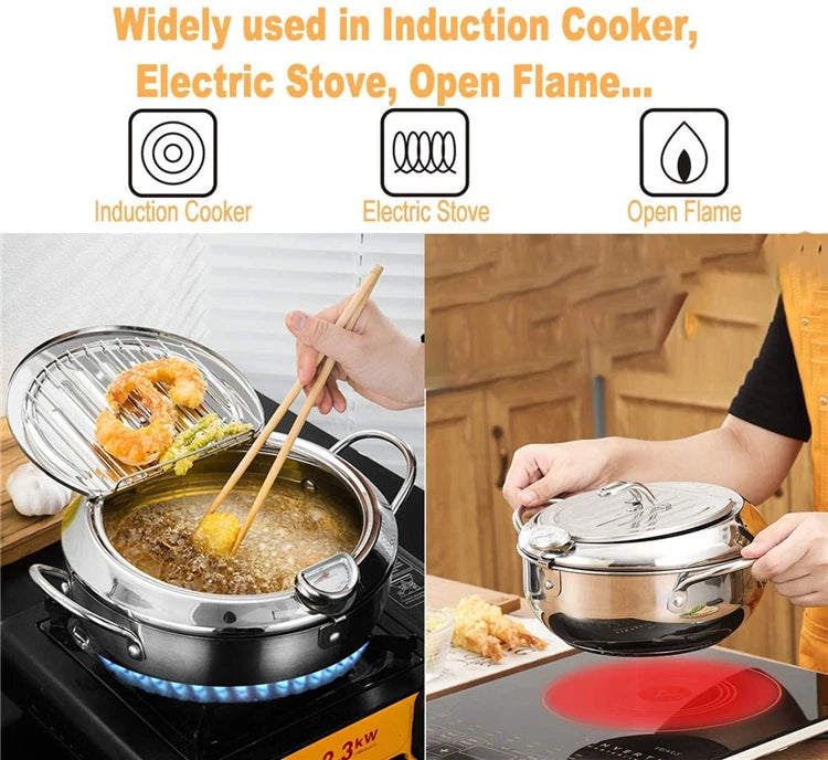 Japanese Stainless Steel Deep Frying Pot with Thermometer