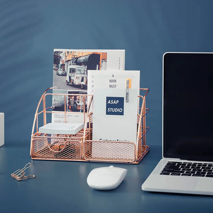 Rose Gold Mesh Desk Organizer