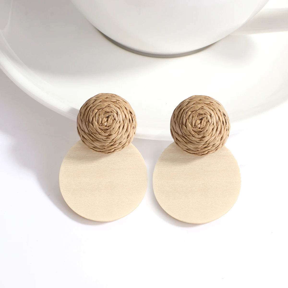 AENSOA Boho Handmade Geometric Wooden Drop Earrings