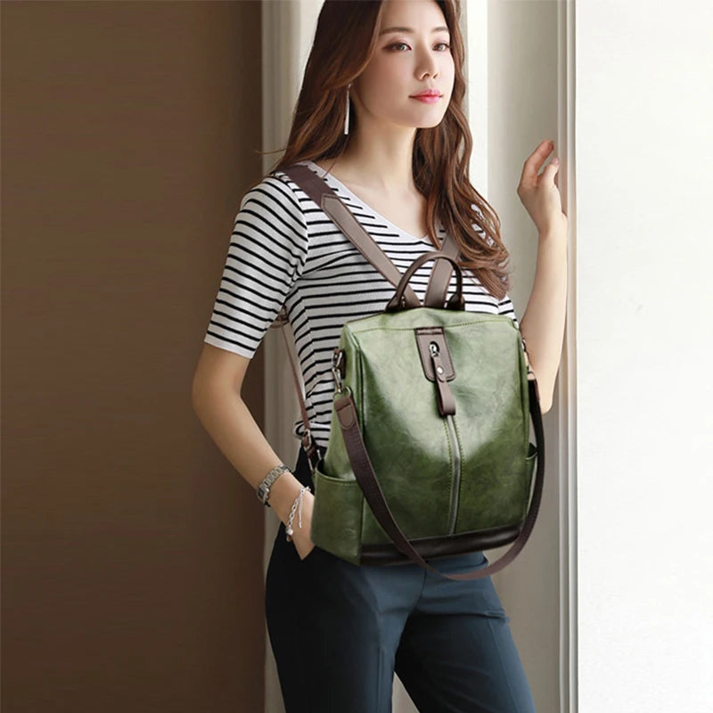 Women’s Anti-Theft PU Leather Travel Backpack