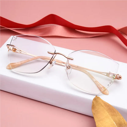 Reven Jate Alloy Rimless Diamond Cutting Woman Glasses