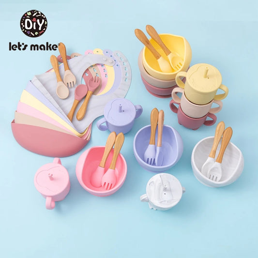 5Pcs/Set Baby Feeding Tableware Silicone Bowl