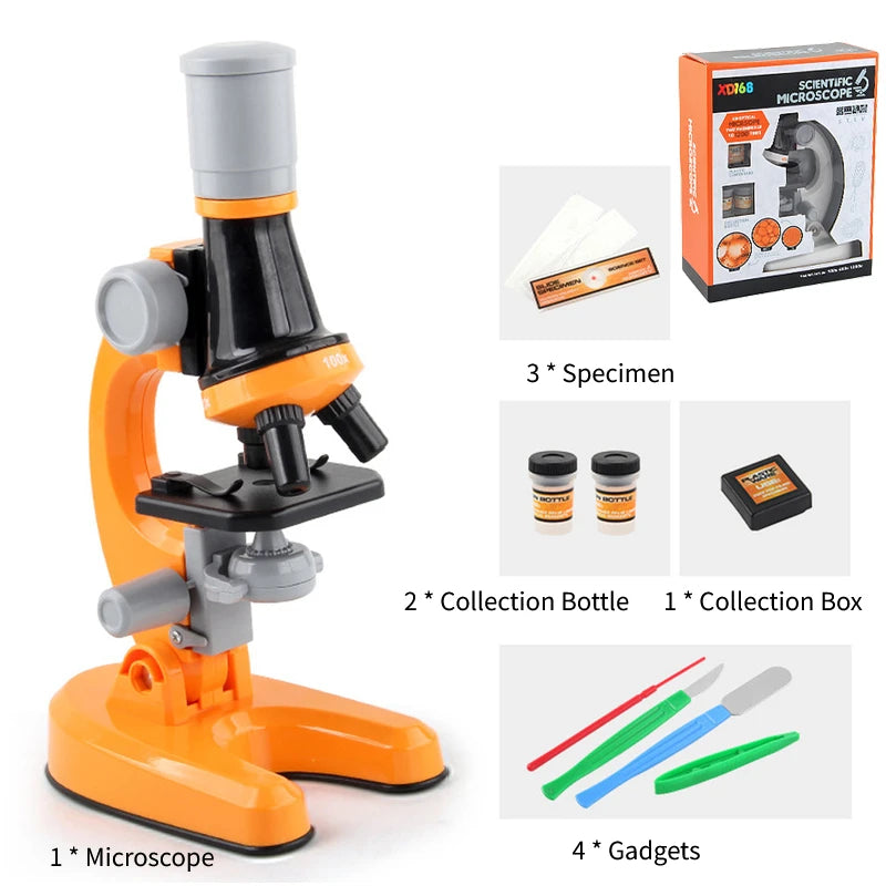 Kids Microscope Kit with LED Light 100X–1200X