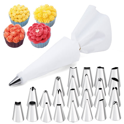 6-24 Pcs Set Pastry Bag and Stainless Steel Cake Nozzle