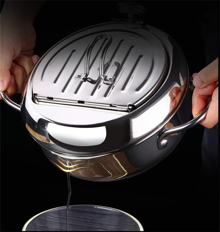 Japanese Stainless Steel Deep Frying Pot with Thermometer