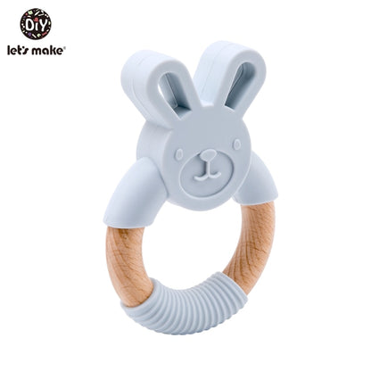 1Pc Silicone And Wooden Baby Teether