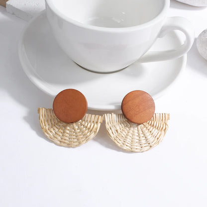 AENSOA Boho Handmade Geometric Wooden Drop Earrings