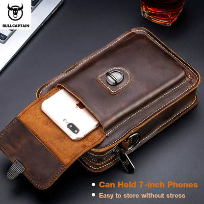Crazy Horse Leather Waist Bag for Men
