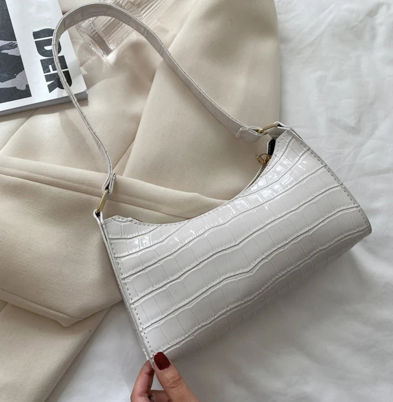 Alligator Pattern PU Leather Baguette Shoulder Bag