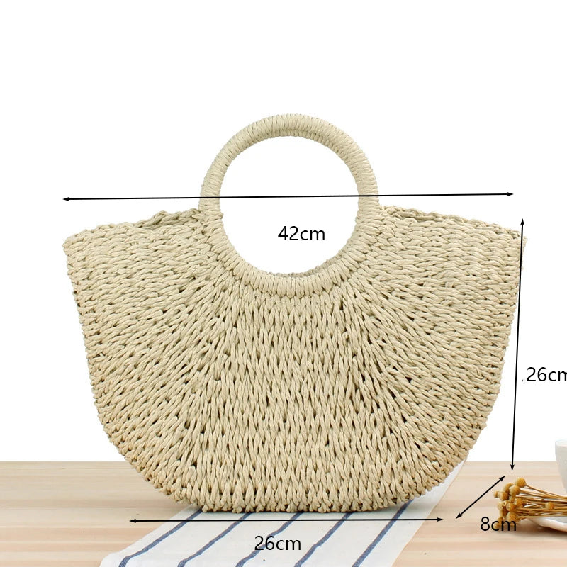 Bohemian Woven Straw Tote Crossbody Bag