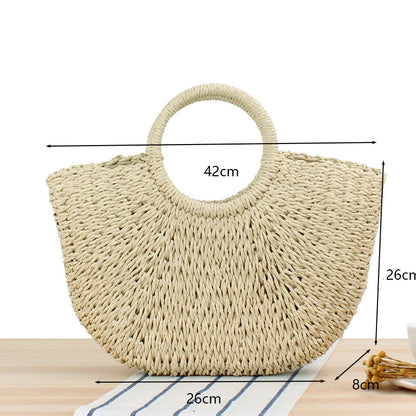 Bohemian Woven Straw Tote Crossbody Bag