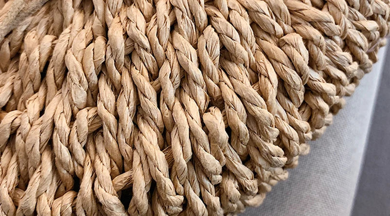 Half-Round Woven Straw Beach Tote Bag