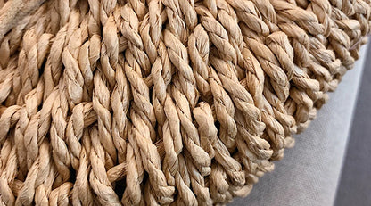 Half-Round Woven Straw Beach Tote Bag