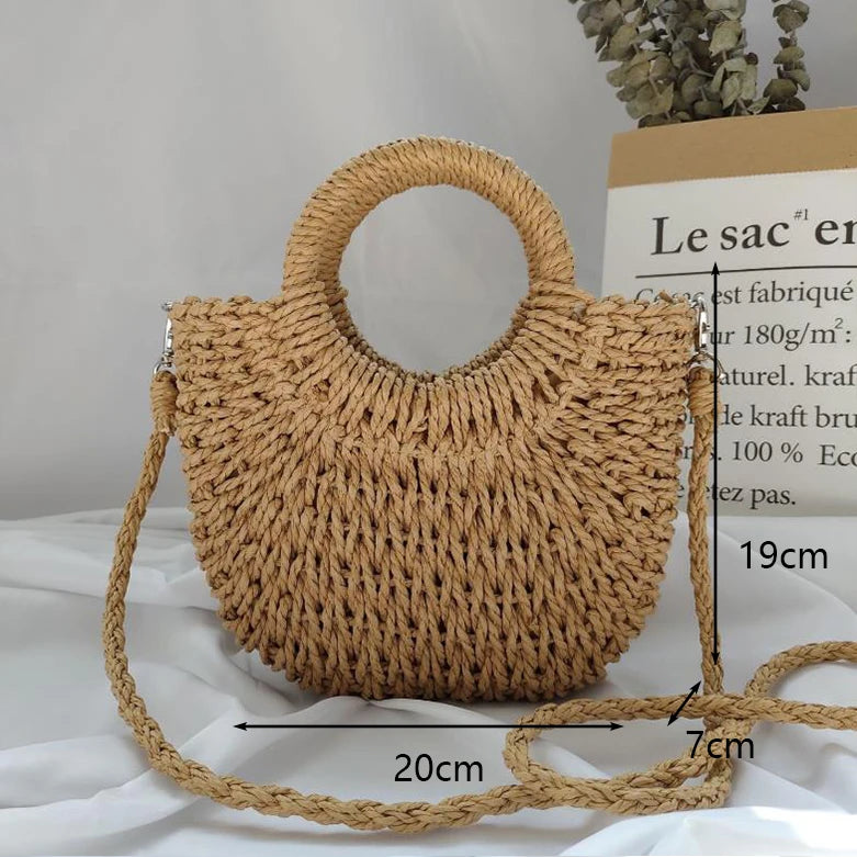Bohemian Woven Straw Tote Crossbody Bag