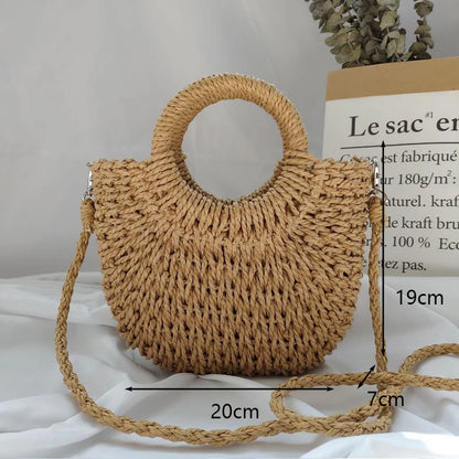 Bohemian Woven Straw Tote Crossbody Bag