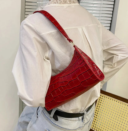Alligator Pattern PU Leather Baguette Shoulder Bag