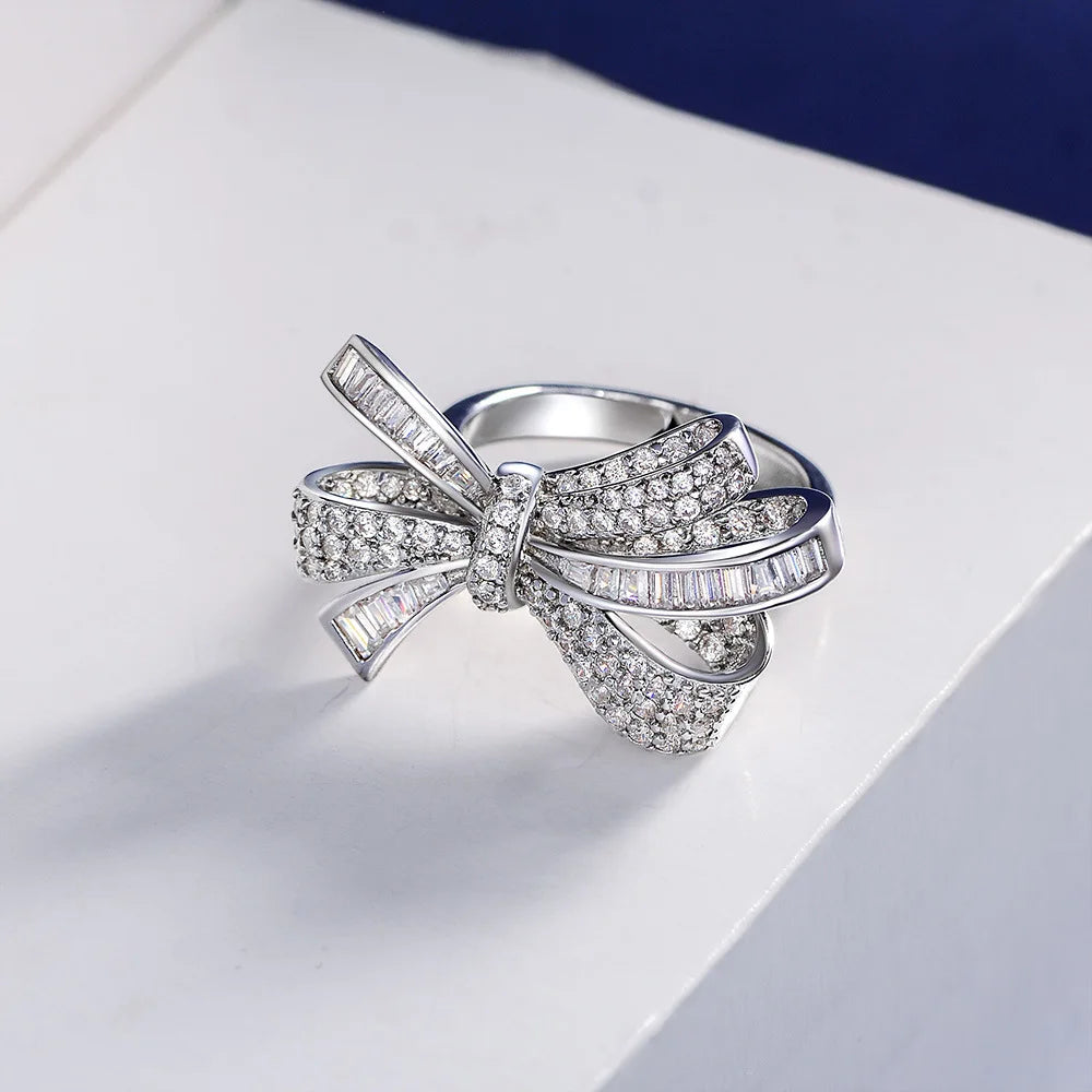 925 Sterling Silver Moissanite Bowknot Ring