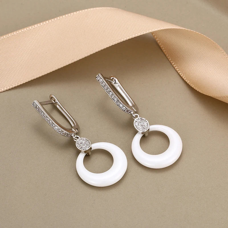 Women’s Ceramic & Stainless Steel Drop Earrings