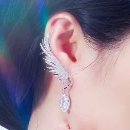 CWWZircons Luxury Zirconia Feather Wing Ear Cuff Earrings