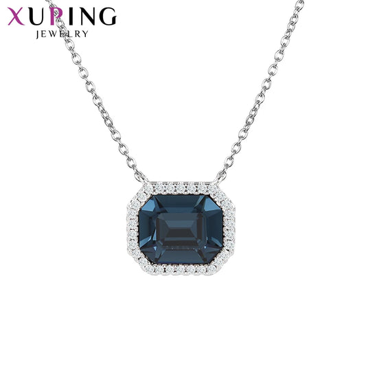 Women’s Rhodium-Color Square Crystal Pendant Necklace
