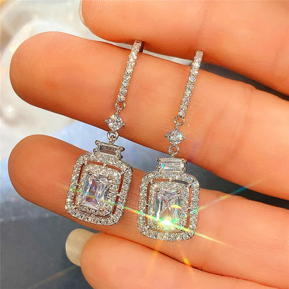 Huitan Luxury Crystal Cubic Zirconia Drop Earrings