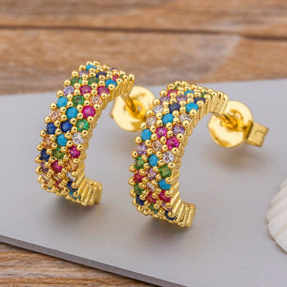 AIBEF Bohemian Colour Rainbow Crystal Stud Earrings