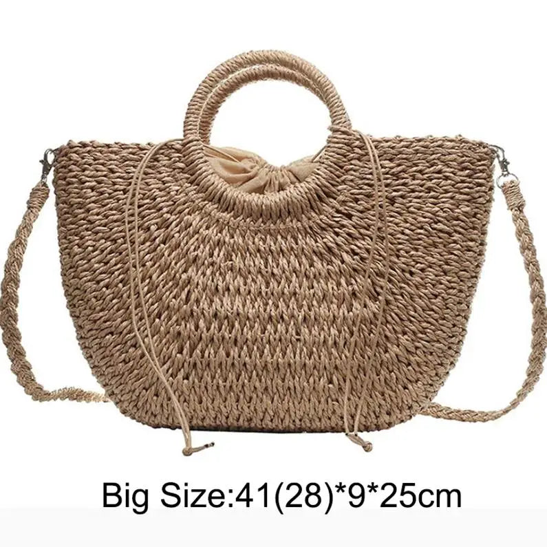 Bohemian Woven Straw Tote Crossbody Bag